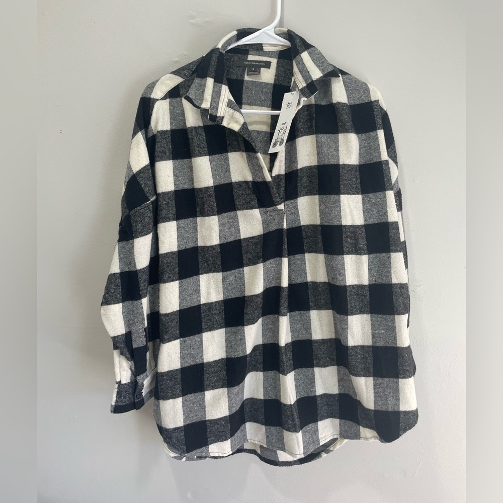 French Connection Pullover Buffalo Plaid Flannel Dolman Sleeve